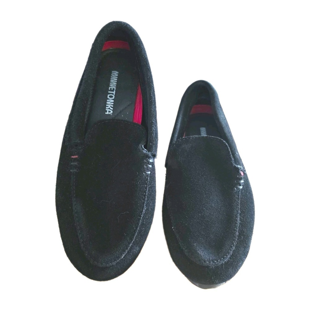 Minnetonka Womens Black Suede Slip-On  Sz 6.5 US Driving Moccasins Style #500V